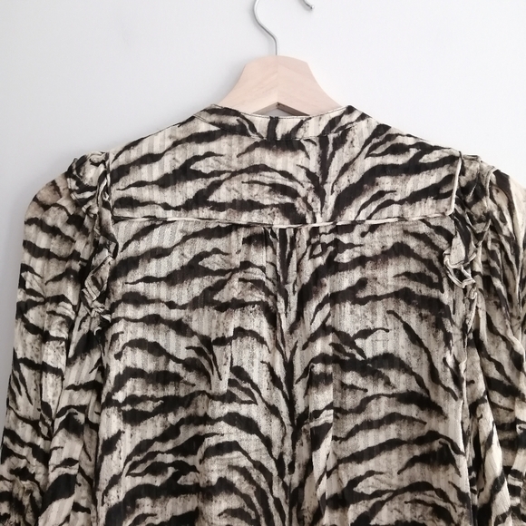 Ba&sh Tiger Print Ruffle Accent Button Up Blouse with Half Sleeves Ba&Sh 0 XS - Picture 8 of 17